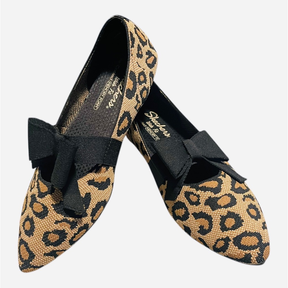 Skechers Cleo Point Wild Charmer Ballet Flats Leopard Black Bow Size 11 Wide